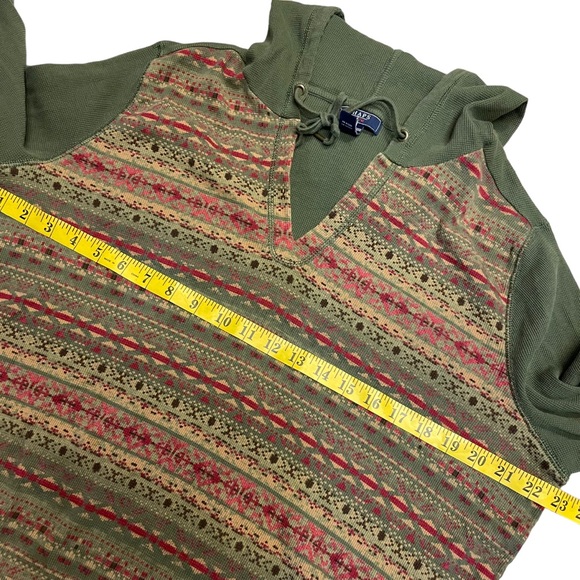 Chaps Pullover Hooded Top Waffle Knit Green - Picture 4 of 7